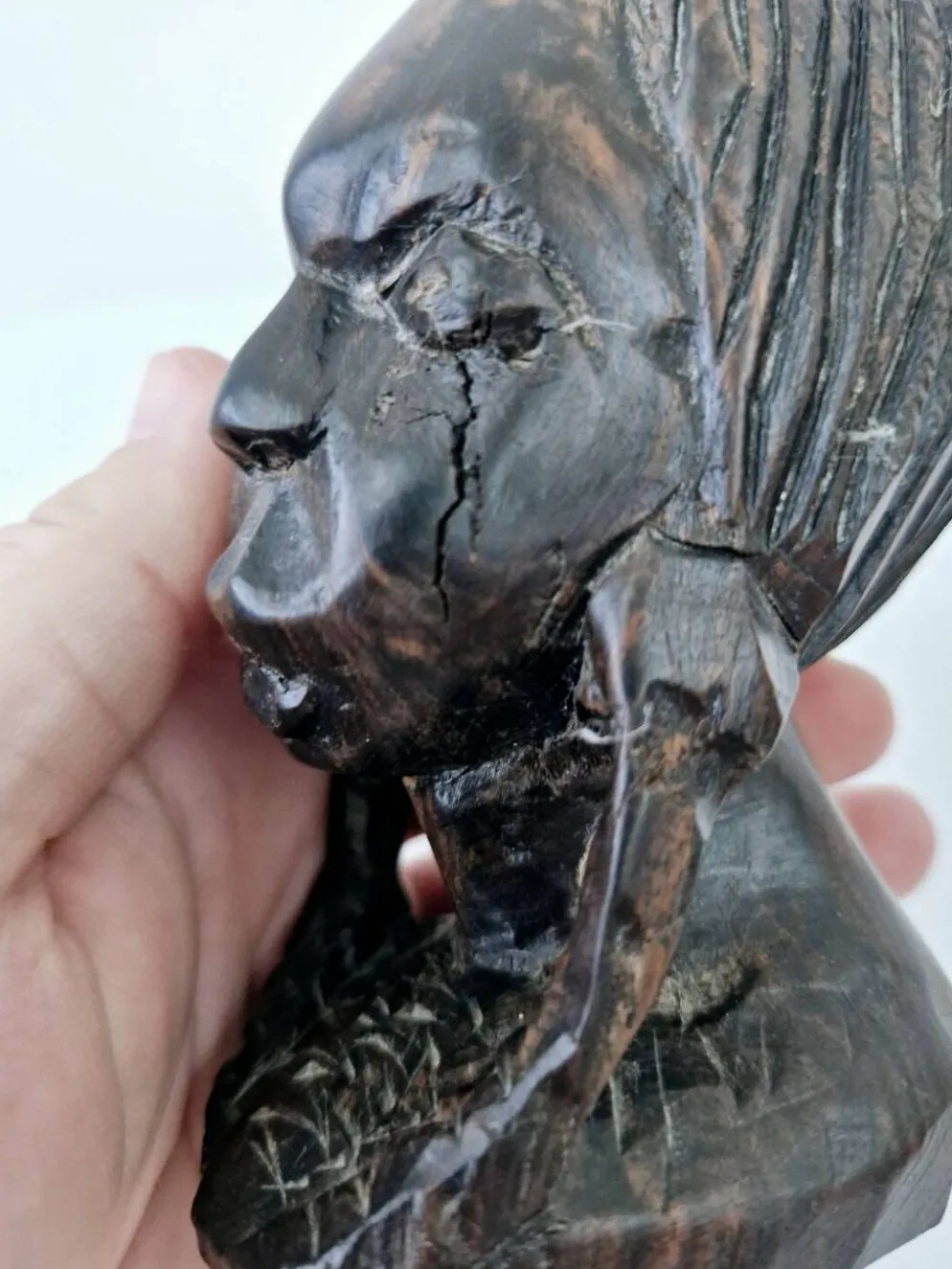 Buste femme africaine en bois d'ébène sculpté à la main art ethnique