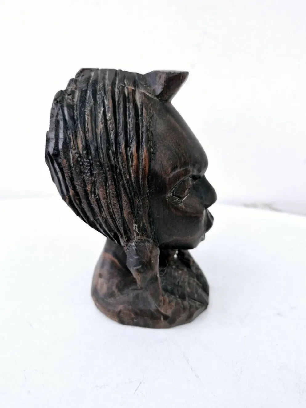 Buste femme africaine en bois d'ébène sculpté à la main art ethnique