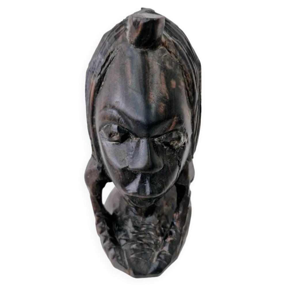 Buste femme africaine en bois d'ébène sculpté à la main art ethnique