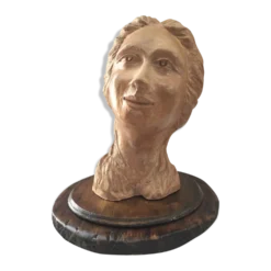 Buste sculpture en terre crue d'atelier visage de femme art design 1950