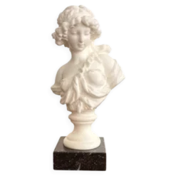 Buste Statuette Femme Resine Style Neoclassique Socle Marbre