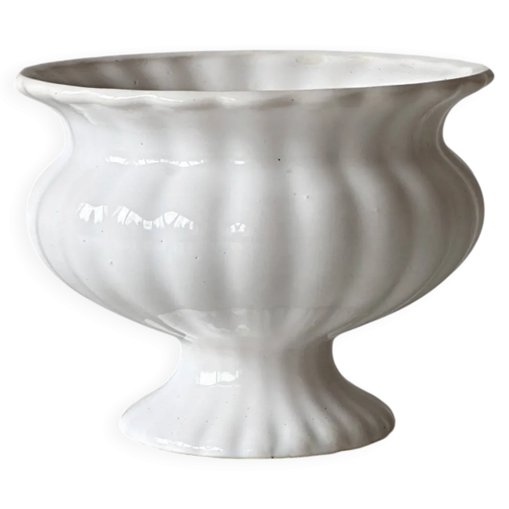 Cache-pot céramique blanche godronné