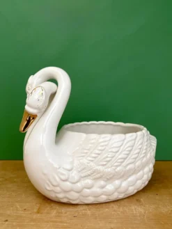 Cache pot cygne vintage en céramique