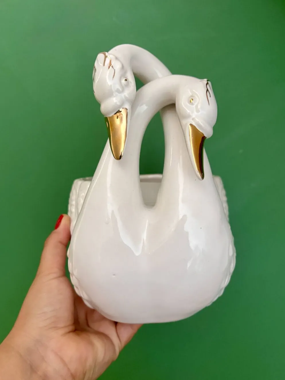 Cache pot cygne vintage en céramique