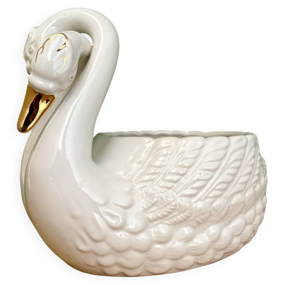 Cache pot cygne vintage en céramique