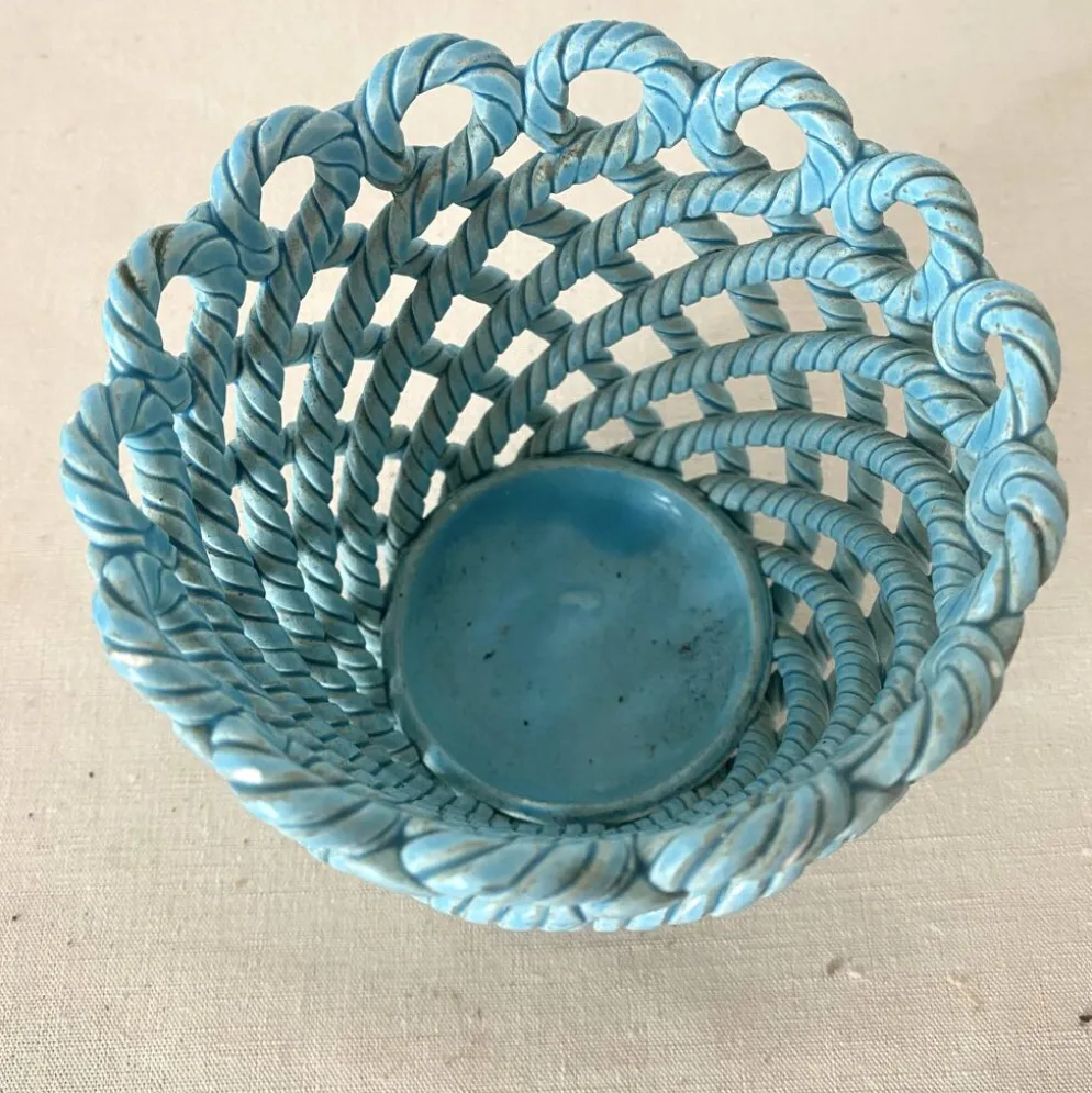 Cache pot en céramique tressée années 60
