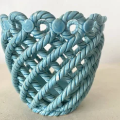 Cache pot en céramique tressée années 60