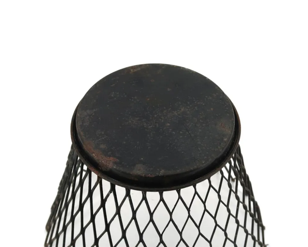 Cache pot en métal grillagé noir style Mathieu Matégot, années 50
