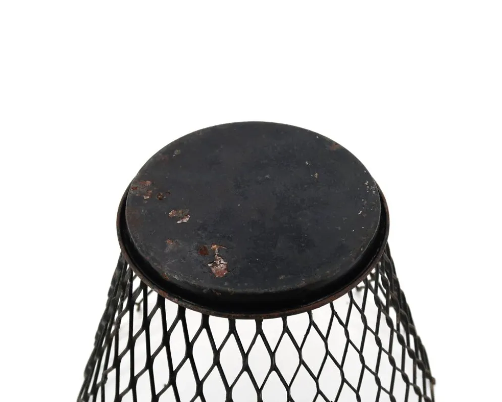 Cache pot en métal grillagé noir style Mathieu Matégot, années 50