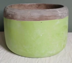 Cache-pot en terre cuite grise & verte. Fabrication Italienne