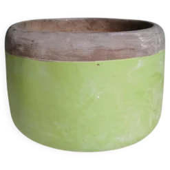 Cache-pot en terre cuite grise & verte. Fabrication Italienne