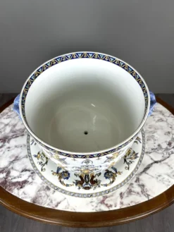 Cache-pot et son présentoir Gien, Collection Renaissance, XXe Siècle