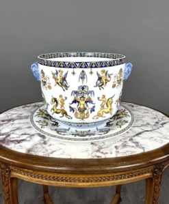 Cache-pot et son présentoir Gien, Collection Renaissance, XXe Siècle