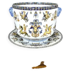 Cache-pot et son présentoir Gien, Collection Renaissance, XXe Siècle