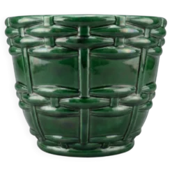 Cache-pot, jardinière Art Déco Saint-Clément signé Blanche Letalle en céramique émaillée vert malachite