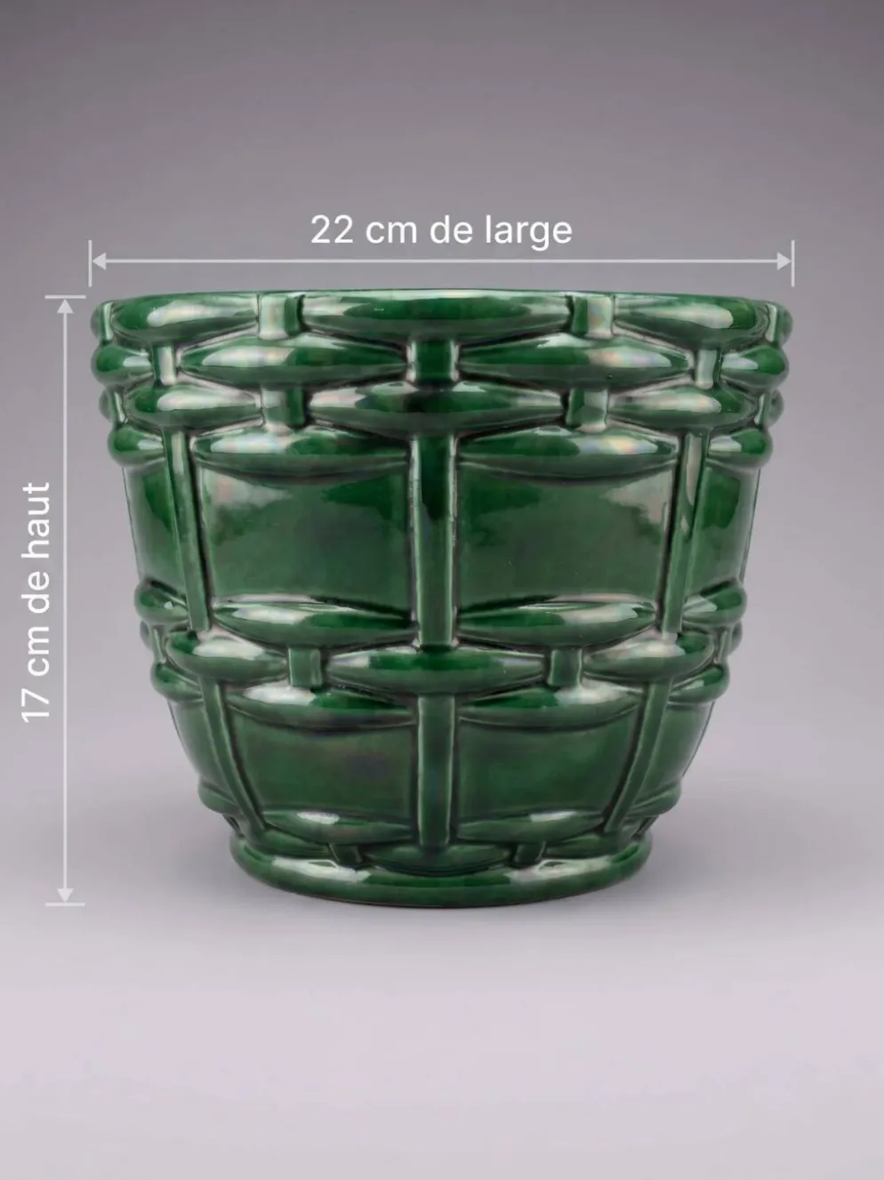Cache-pot, jardinière Art Déco Saint-Clément signé Blanche Letalle en céramique émaillée vert malachite