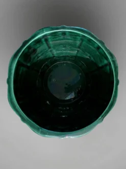 Cache-pot, jardinière Art Déco Saint-Clément signé Blanche Letalle en céramique émaillée vert malachite