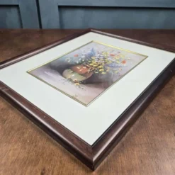 Cadre vintage bouquet de fleurs signé Roca – Impression décorative sous verre