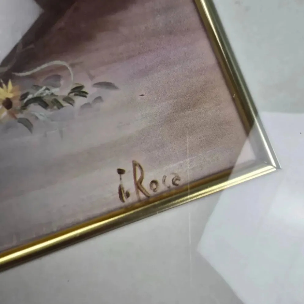 Cadre vintage bouquet de fleurs signé Roca – Impression décorative sous verre