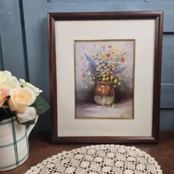 Cadre vintage bouquet de fleurs signé Roca – Impression décorative sous verre