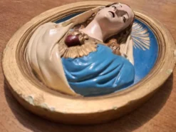 Cadre vintage de la Vierge en plâtre, tableau religieux ancien