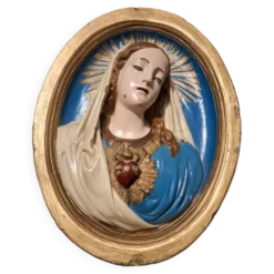 Cadre vintage de la Vierge en plâtre, tableau religieux ancien
