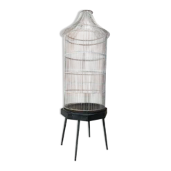 Cage a oiseaux ancienne metal noir & blanc sur pieds deco vintage