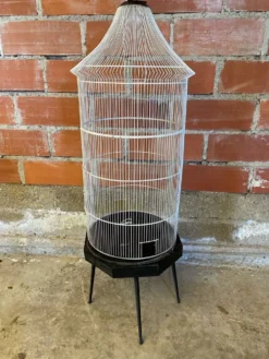 Cage a oiseaux ancienne metal noir & blanc sur pieds deco vintage