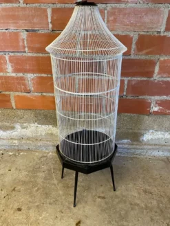 Cage a oiseaux ancienne metal noir & blanc sur pieds deco vintage