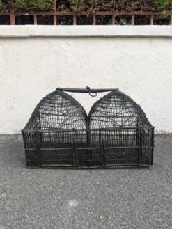 Cage double à oiseaux fer noir ancienne décoration campagne dômes ethnique