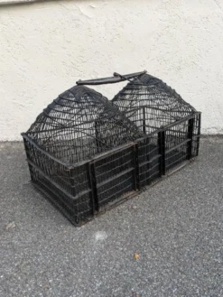 Cage double à oiseaux fer noir ancienne décoration campagne dômes ethnique