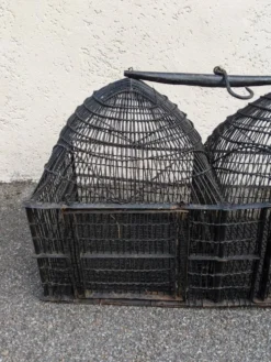 Cage double à oiseaux fer noir ancienne décoration campagne dômes ethnique