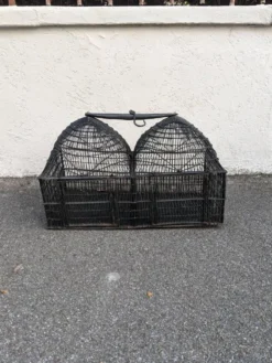 Cage double à oiseaux fer noir ancienne décoration campagne dômes ethnique