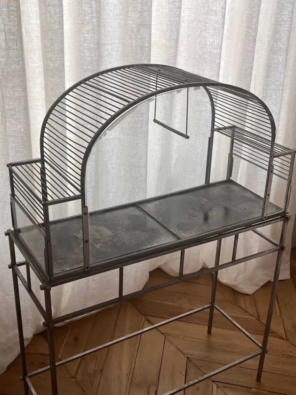 Cage à oiseaux Art déco ancienne en métal