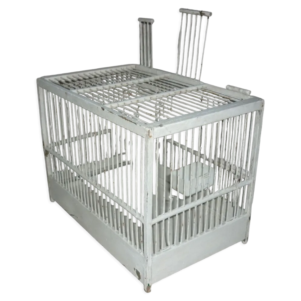 Cage à oiseaux blanche ancienne