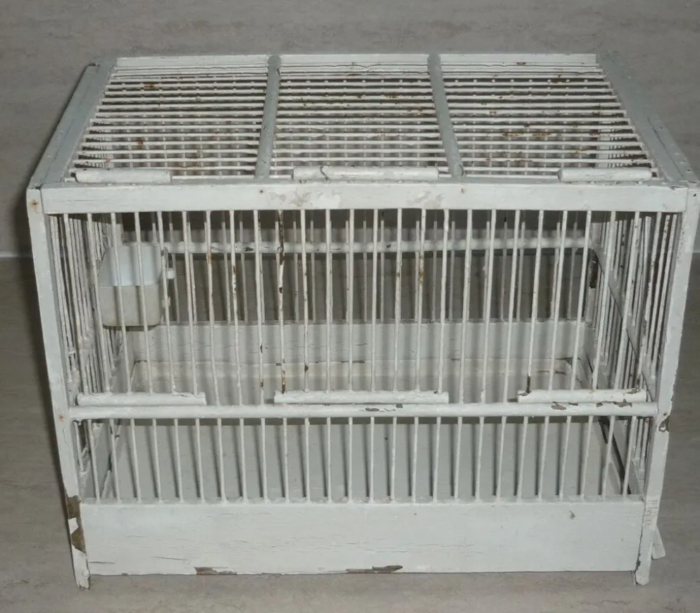 Cage à oiseaux blanche ancienne