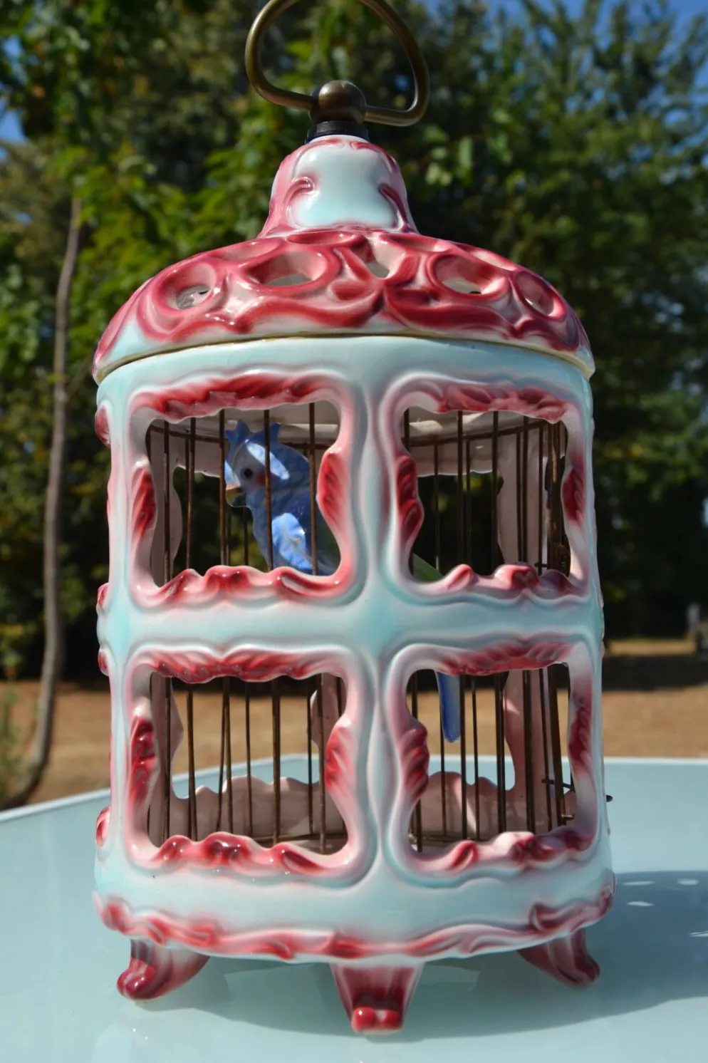 Cage à oiseaux en céramique italienne ancienne