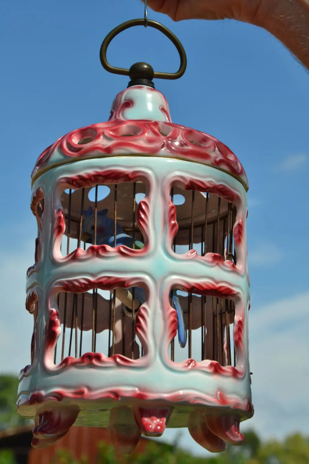 Cage à oiseaux en céramique italienne ancienne