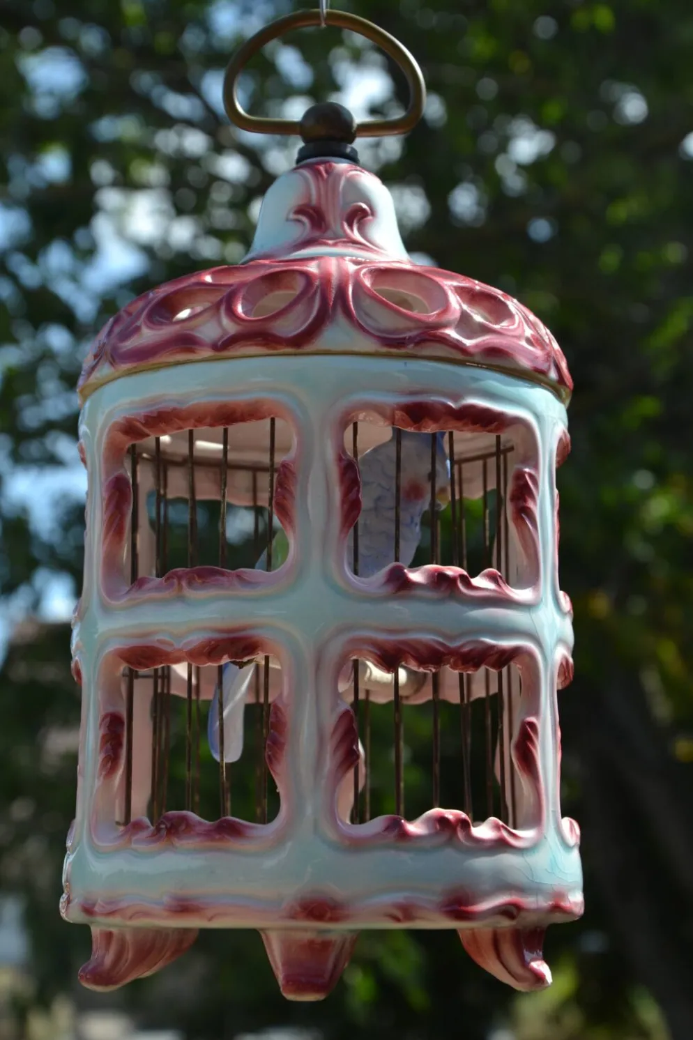 Cage à oiseaux en céramique italienne ancienne