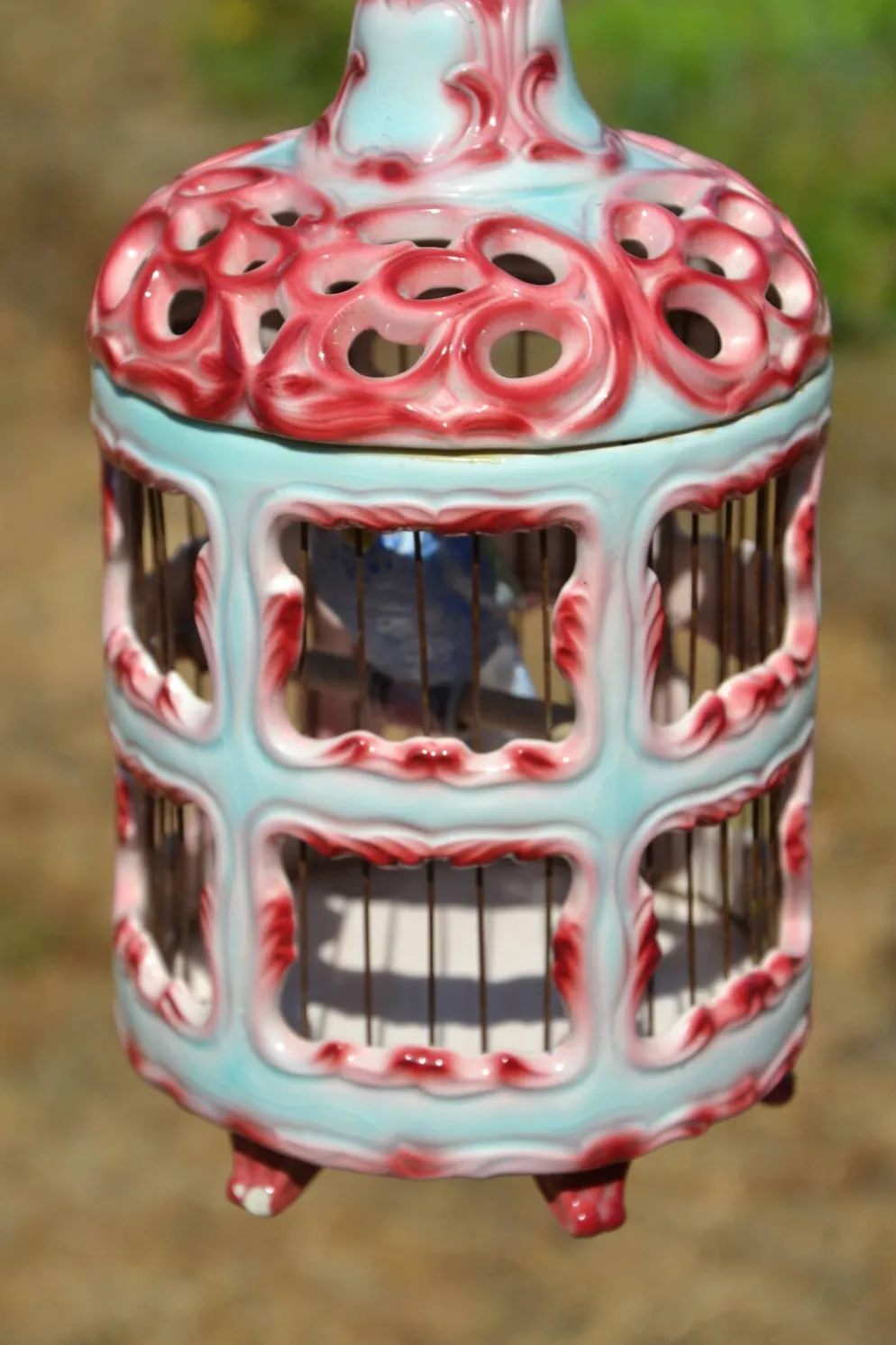 Cage à oiseaux en céramique italienne ancienne