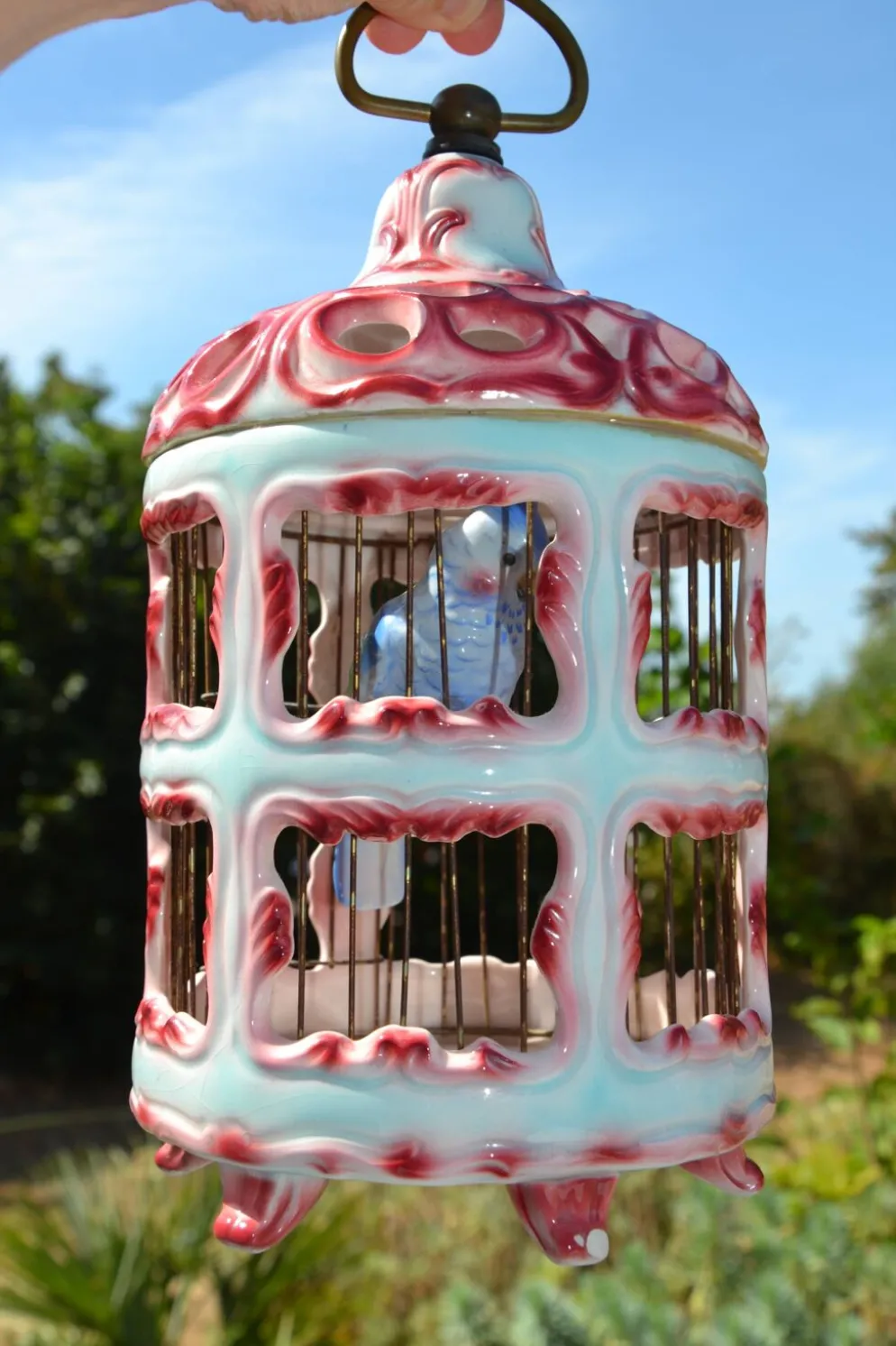 Cage à oiseaux en céramique italienne ancienne