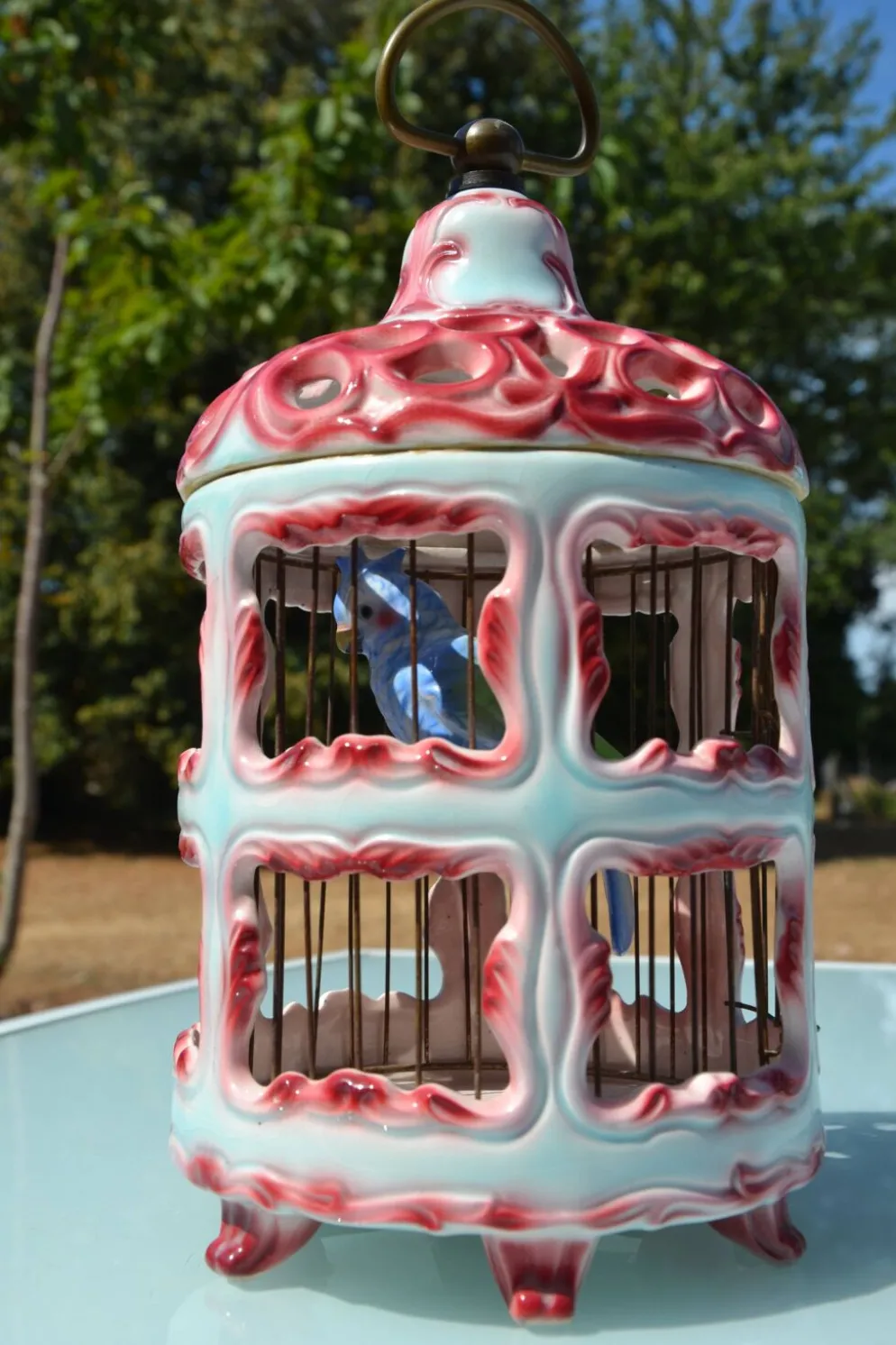 Cage à oiseaux en céramique italienne ancienne