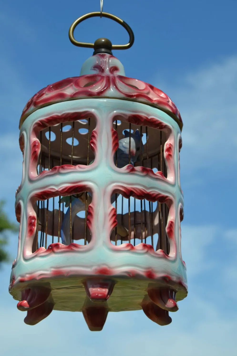 Cage à oiseaux en céramique italienne ancienne