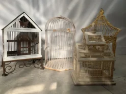 Cage à oiseaux en fer et bois