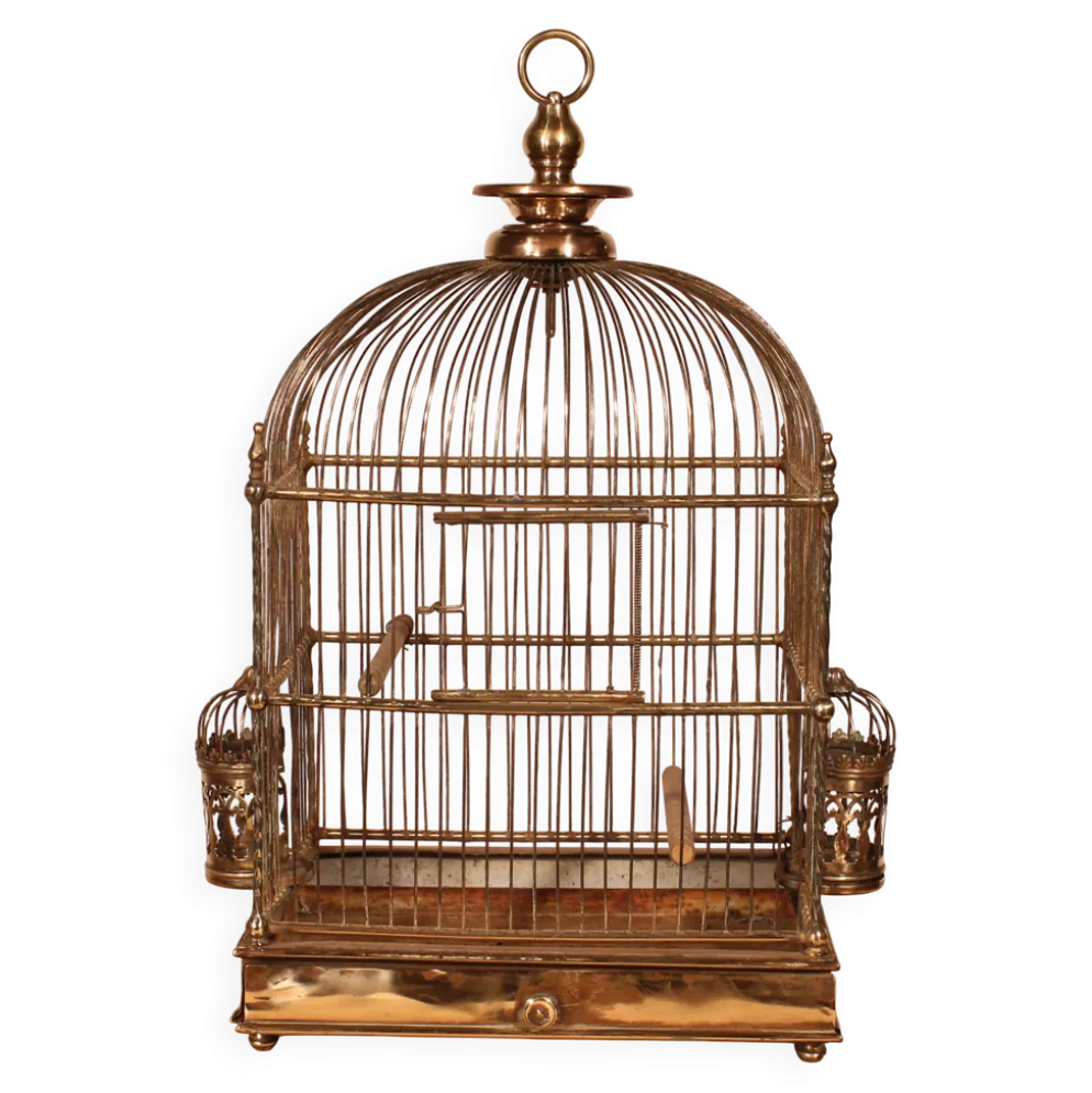 Cage à Oiseaux En Laiton - 19° Siècle