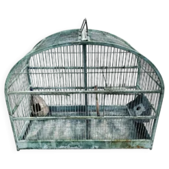 Cage à oiseaux en métal patiné vert