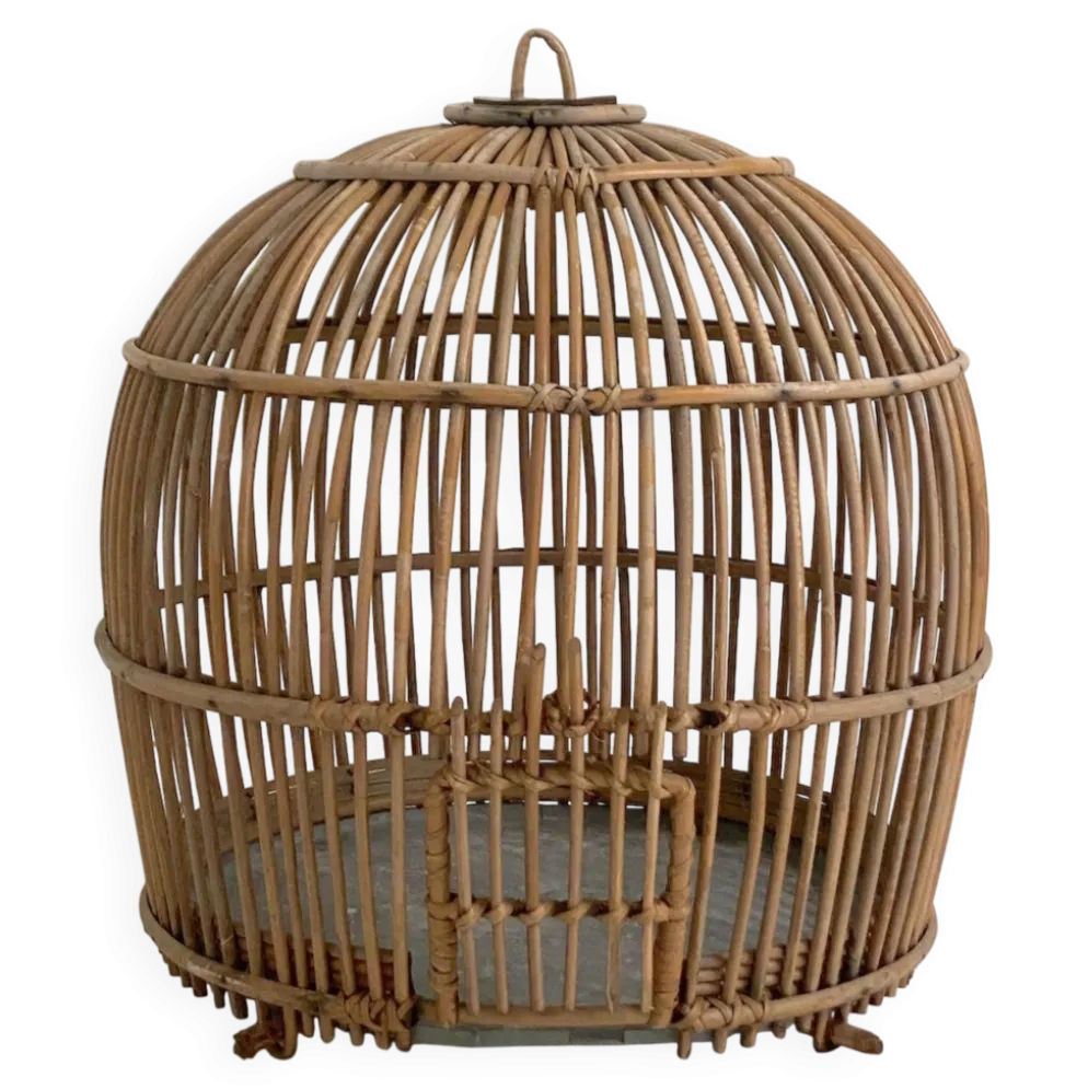 Cage à oiseaux en rotin, 1960