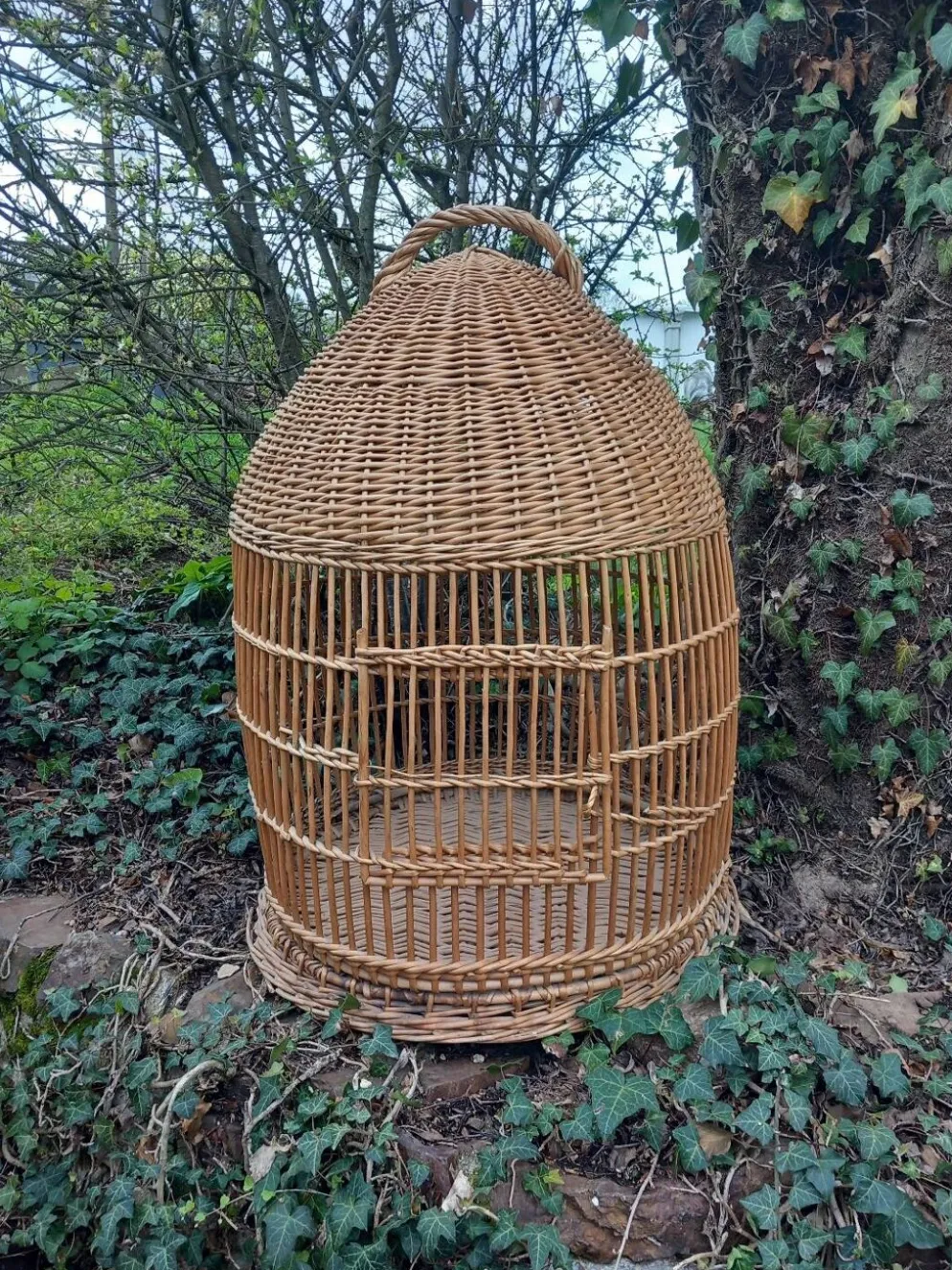 Cage à perroquet ancienne en rotin 85 cm de haut