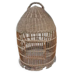 Cage à perroquet ancienne en rotin 85 cm de haut