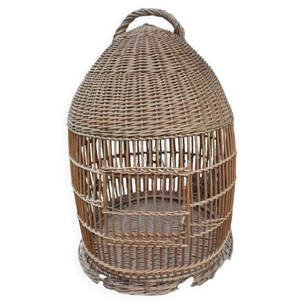 Cage à perroquet ancienne en rotin 85 cm de haut